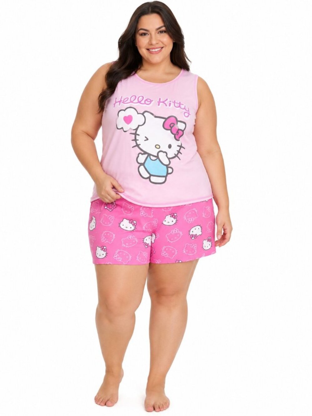 New Hello Kitty Women's Plus Size Pajama Set Pink Tank Shorts 2X Sleepwear 18W